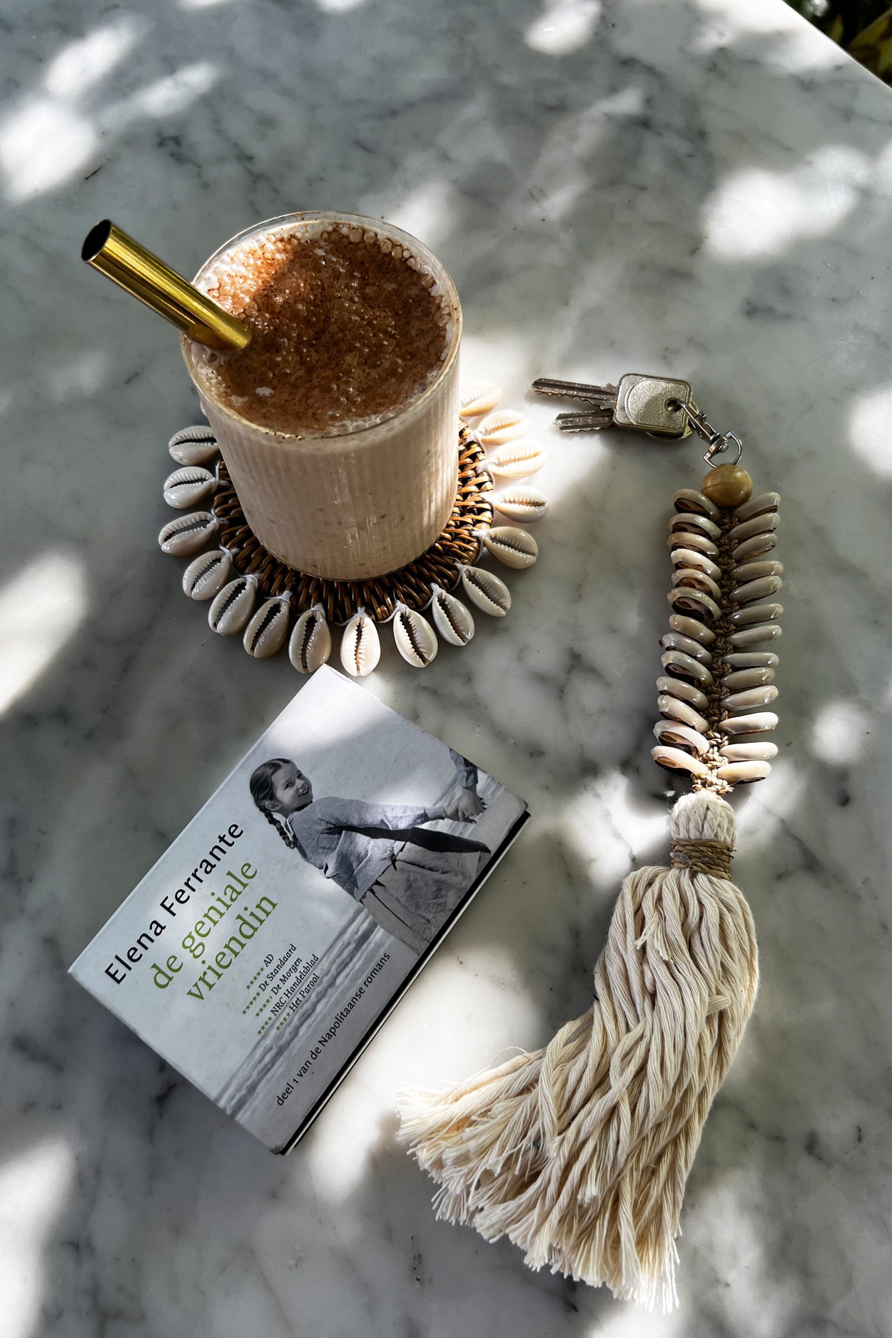 Bazar Bizar De Macrame Visgraat Sleutelhanger - Creme