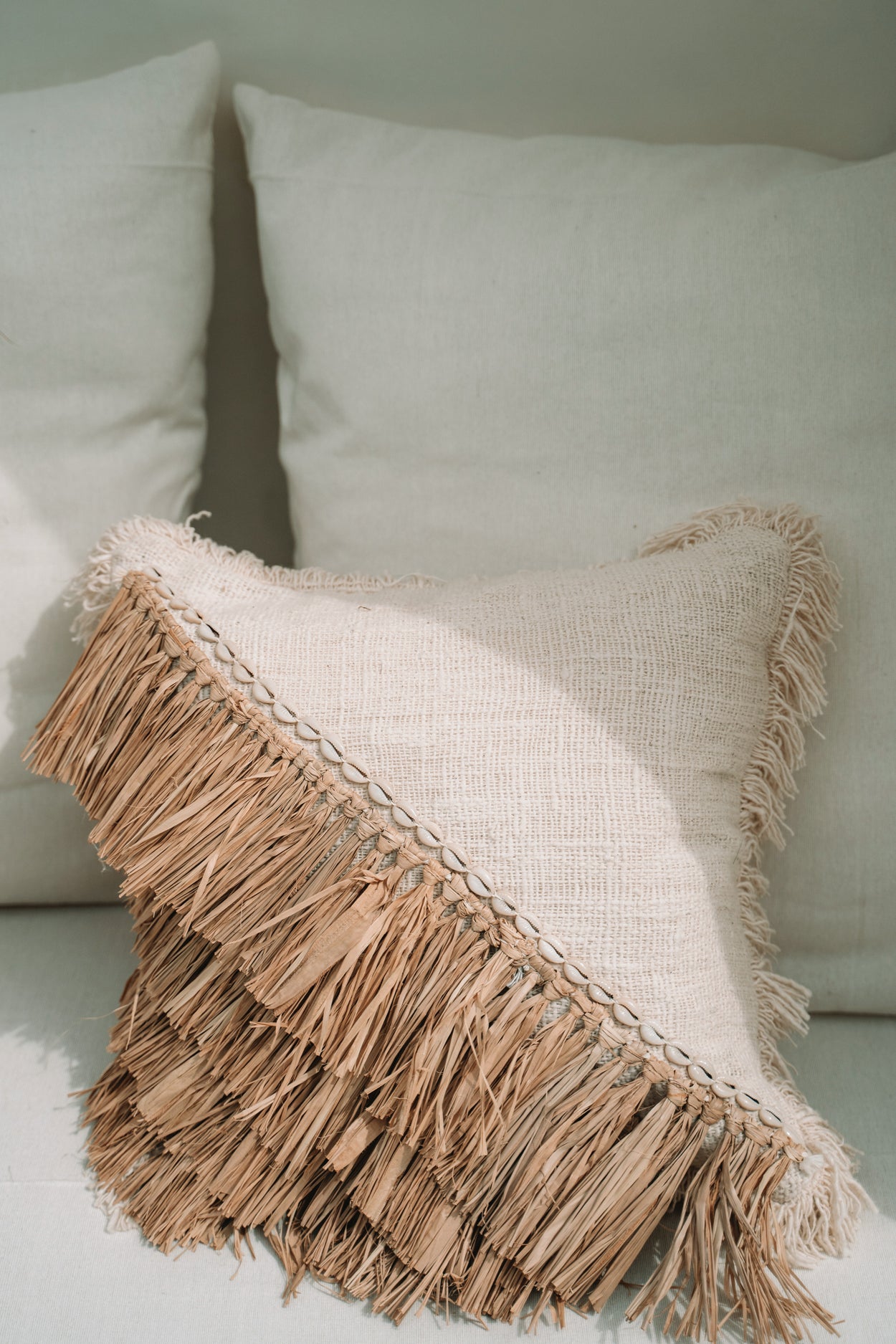 Bazar Bizar Raffia Katoenen Kussenovertrek - Naturel Wit - 40x40