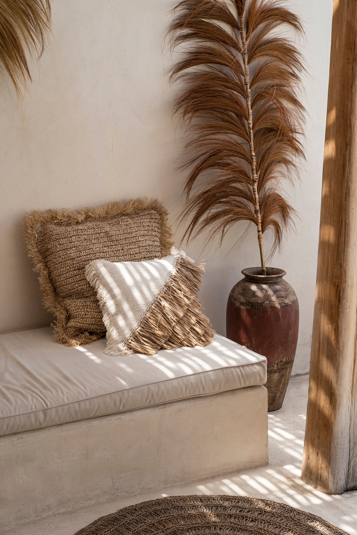 Bazar Bizar Raffia Katoenen Kussenovertrek - Naturel Wit - 40x40
