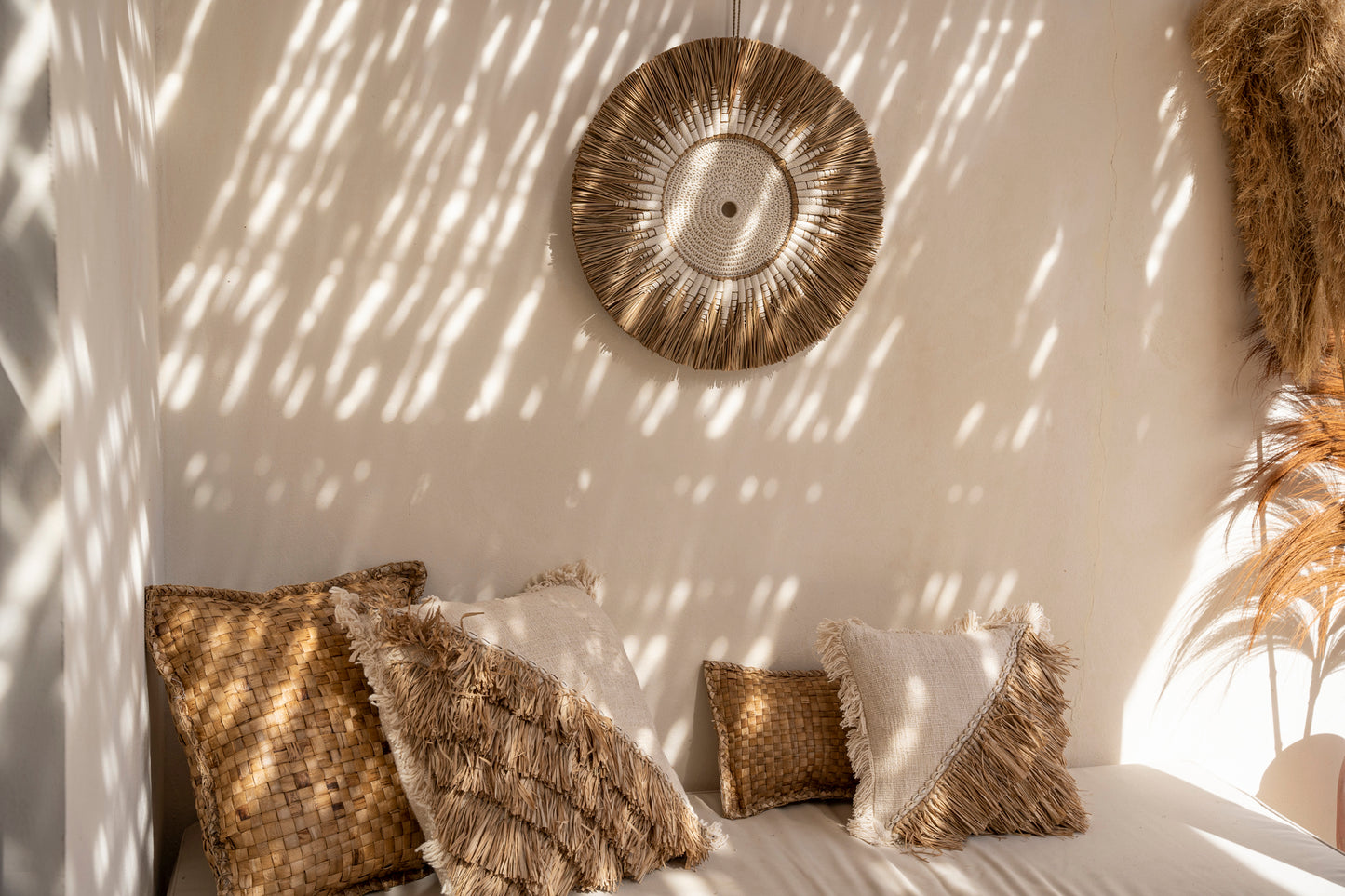 Bazar Bizar Raffia Katoenen Kussenovertrek - Naturel Wit - 40x40