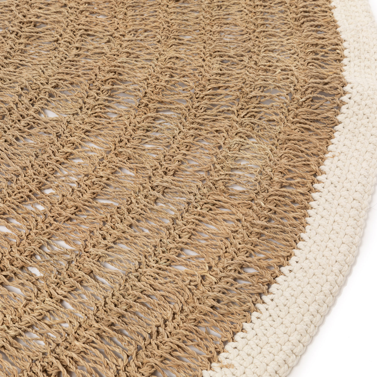 Bazar Bizar Het Seagrass & Katoen Rond Tapijt - Naturel Wit - 150