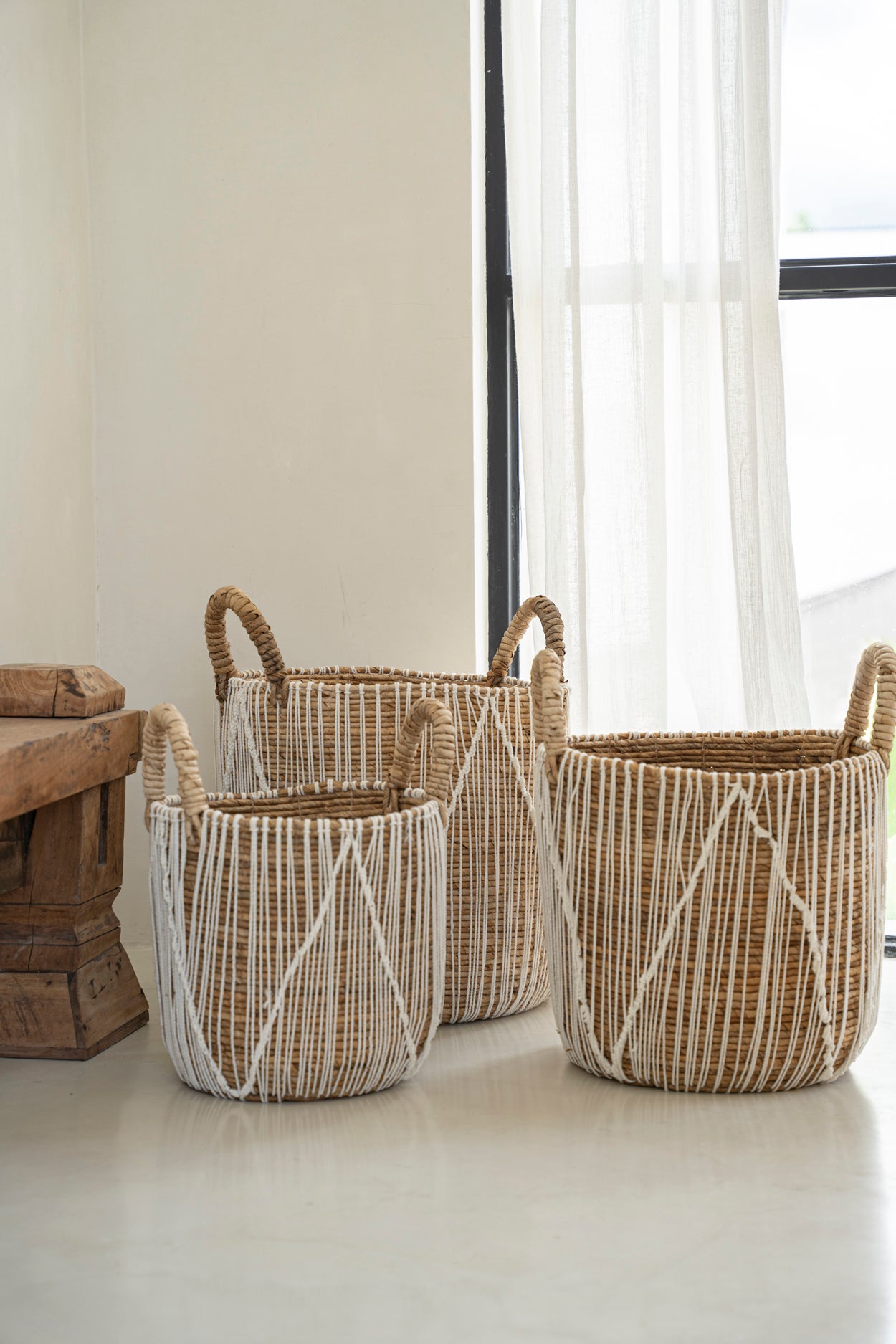 Bazar Bizar De Straight Stitched Macrame Mand - Naturel Wit - S