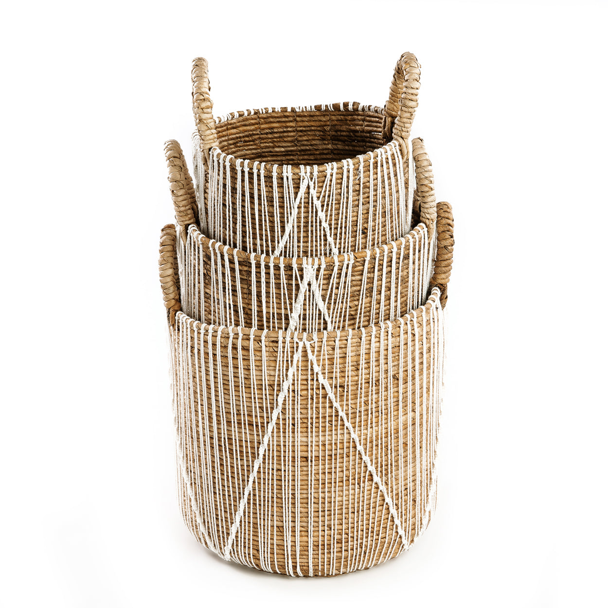 Bazar Bizar De Straight Stitched Macrame Mand - Naturel Wit - S