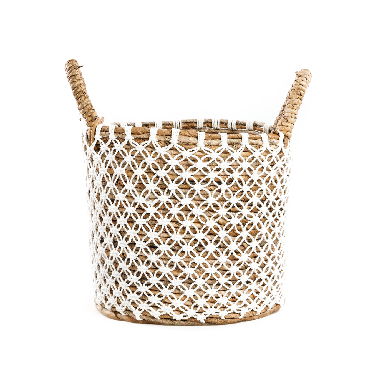 Bazar Bizar De Cross Stitched Macramé Mand - Naturel Wit - S
