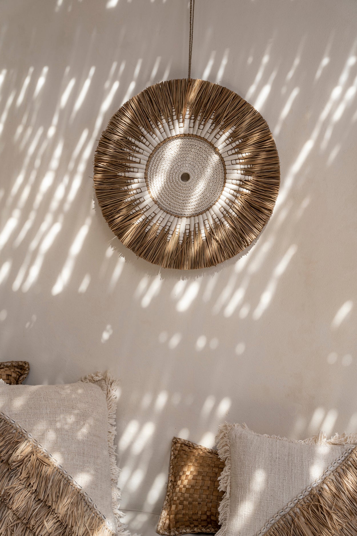 Bazar Bizar De Raffia Macrame Muurdecoratie - Naturel Wit