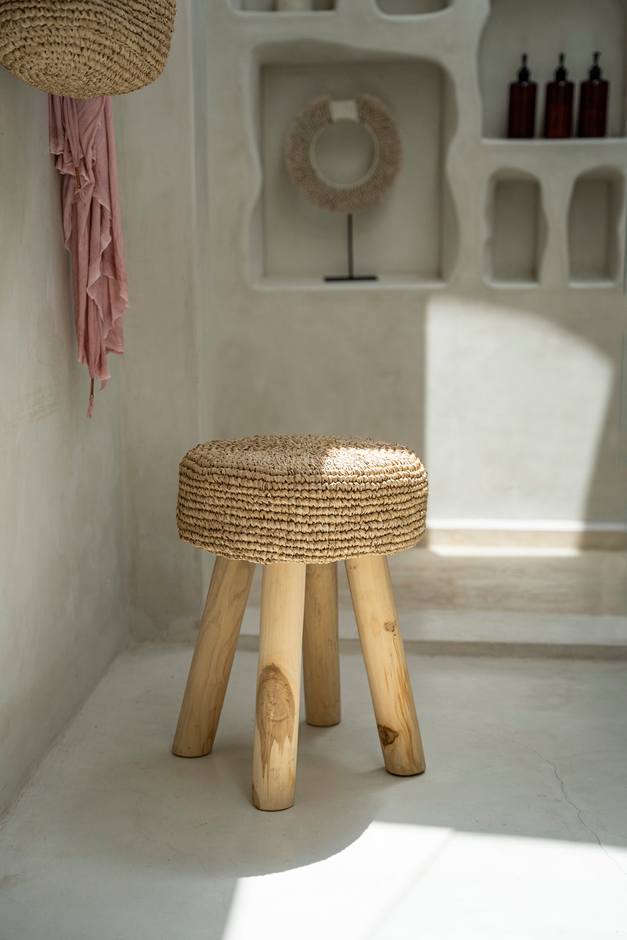 Bazar Bizar Raffia Kruk - Naturel