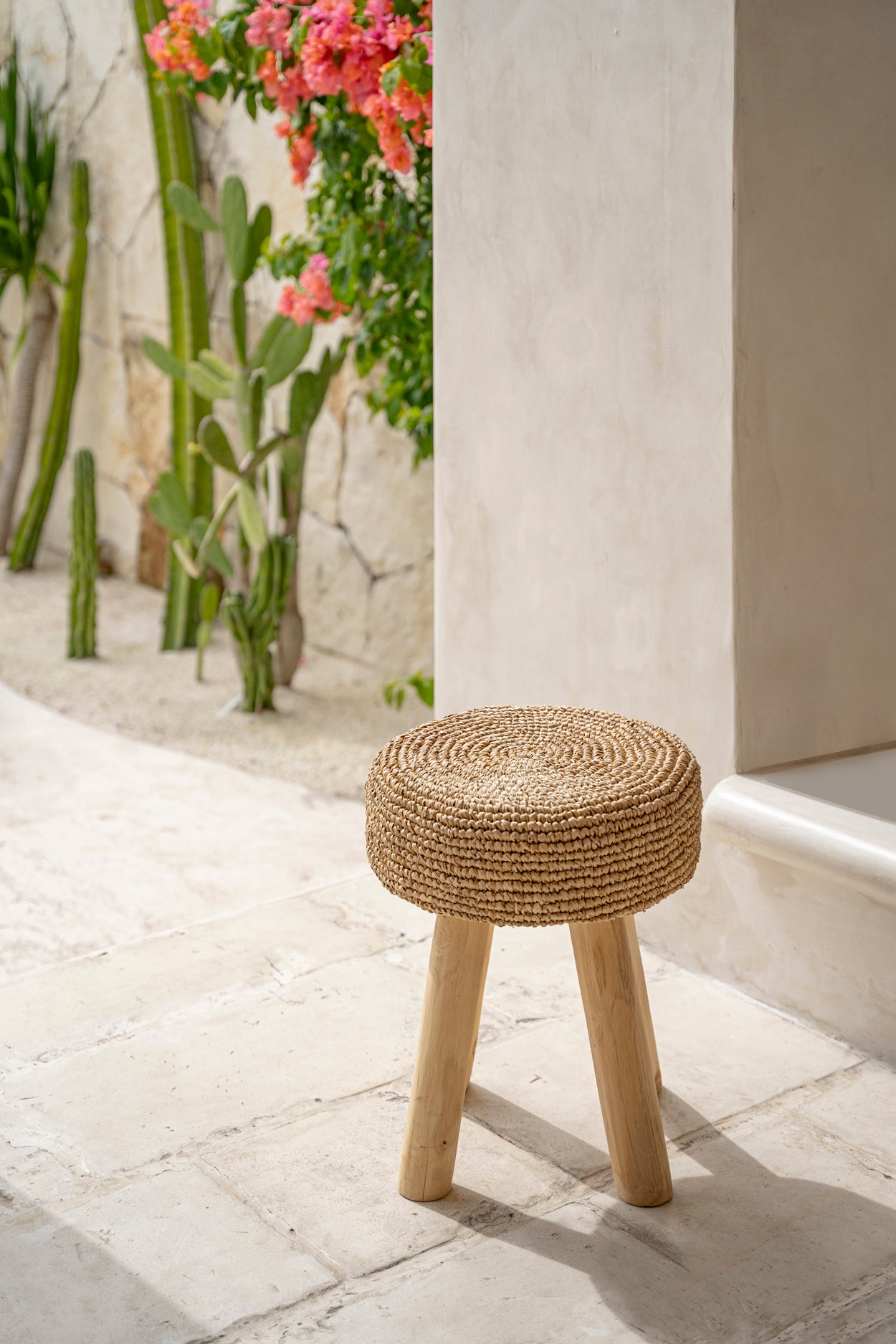 Bazar Bizar Raffia Kruk - Naturel