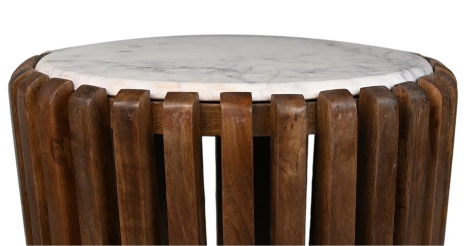 HSM Collection-Ronde Bijzettafel-ø45x50-Bruin/Wit-Mango/Marmer