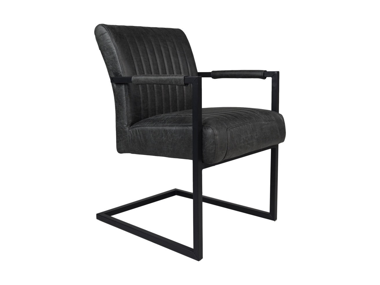 HSM Collection-Eetkamerstoel Texas Met Arm S/2-55x50x85-Grijs/Zwart-Leder/Metaal