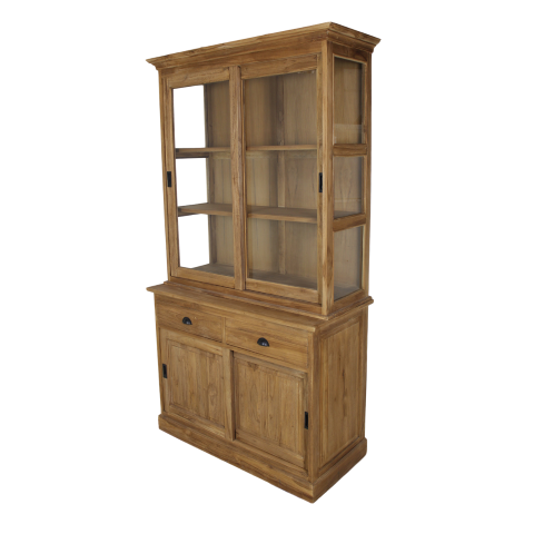 HSM Collection-Buffetkast 4 Deur 2 La-120x50x215-Naturel-Teak/Glas