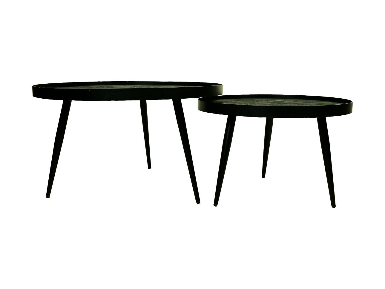 HSM Collection-Ronde Salontafel S/2-ø76x44/ø58x40-Zwart-Mango/Metaal
