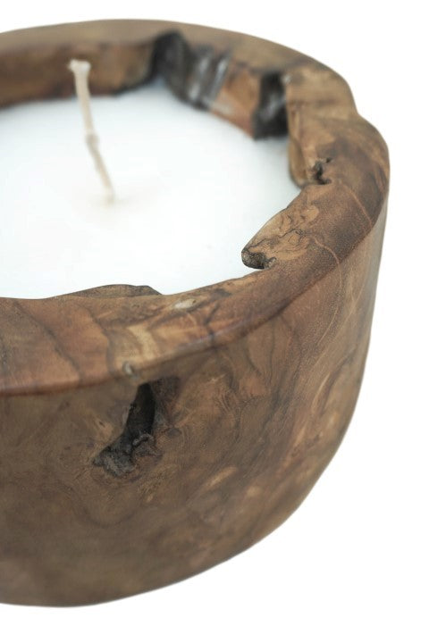 HSM Collection-Kaars Boomstam Klein-ø20x10-Naturel-Teak