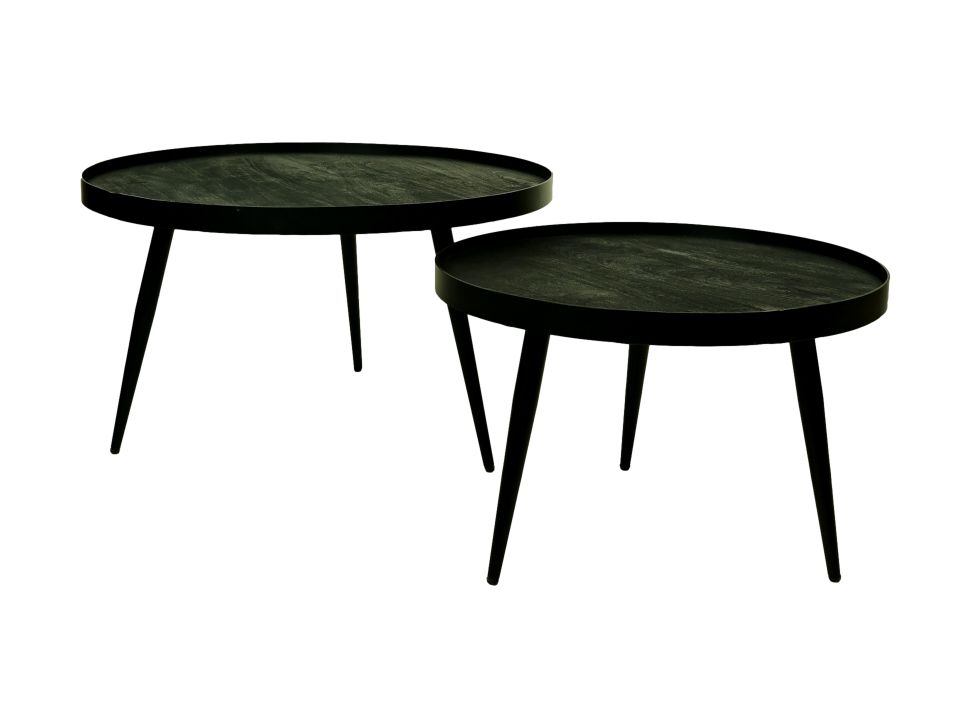 HSM Collection-Ronde Salontafel S/2-ø76x44/ø58x40-Zwart-Mango/Metaal