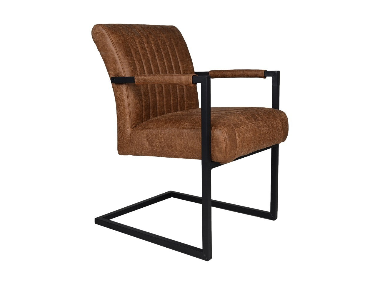 HSM Collection-Eetkamerstoel Texas Met Arm S/2-55x50x85-Cognac/Zwart-Leder/Metaal