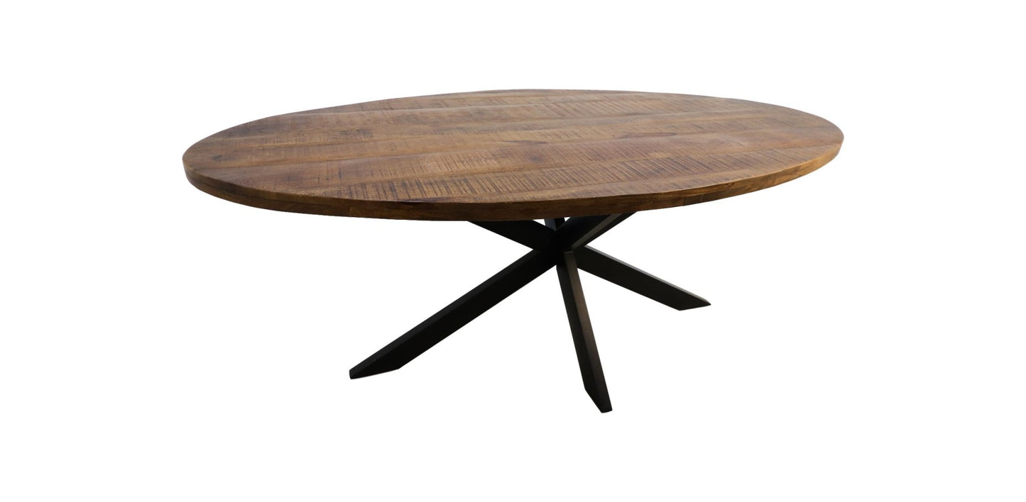 HSM Collection-Ovale Eettafel Melbourne-160x90x76-Naturel/Zwart-Mango/Metaal