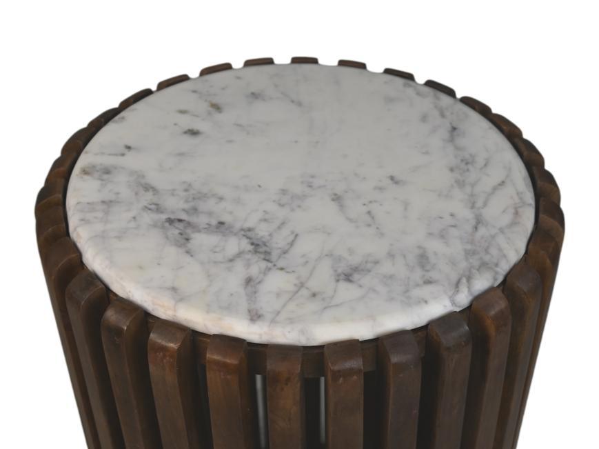 HSM Collection-Ronde Bijzettafel-ø45x50-Bruin/Wit-Mango/Marmer