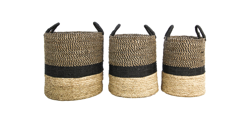 HSM Collection-Mandenset Malibu S/3-ø42x45 / ø38x42 / ø34x39-Naturel/Zwart-Waterhyacint