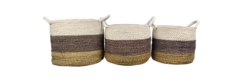 HSM Collection-Mandenset Malibu S/3-ø36x30 / ø34x27 / ø32x25-Naturel/Assorti-Raffia/Zeegras