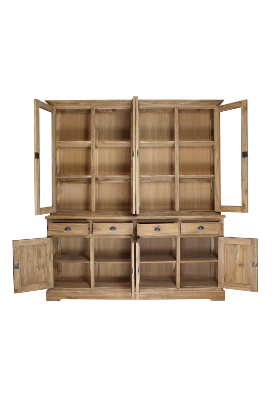 HSM Collection-Buffetkast 8 Deur 4 La-200x45x220-Naturel-Teak/Glas
