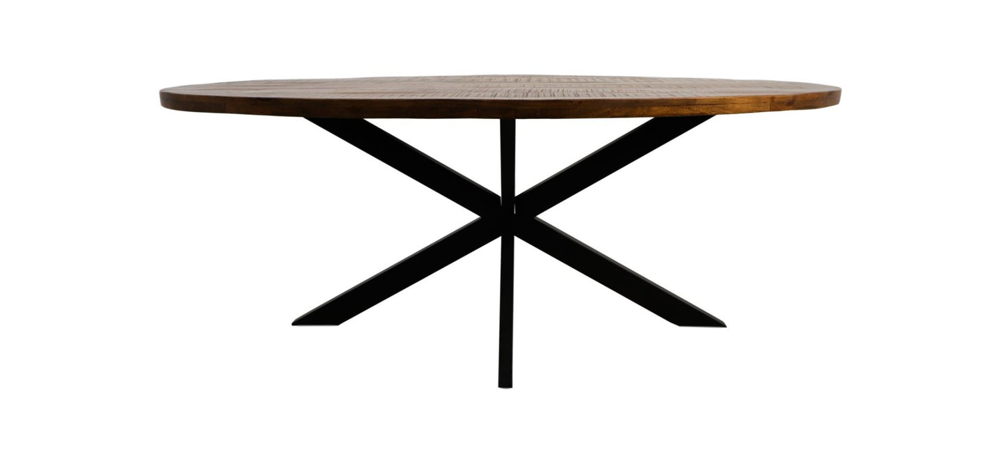 HSM Collection-Ovale Eettafel Melbourne-160x90x76-Naturel/Zwart-Mango/Metaal
