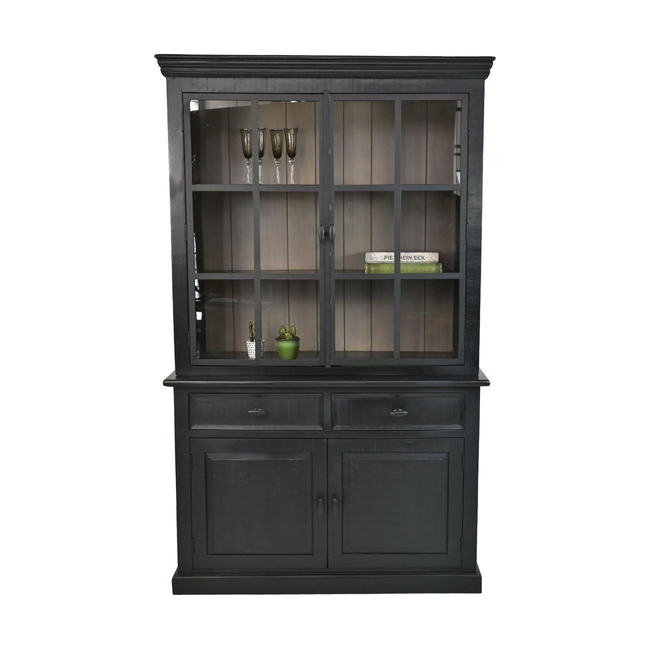 HSM Collection-Buffetkast Provence 4 Deur 2 La-130x48x215-Zwart/Grijs-Mango/Metaal