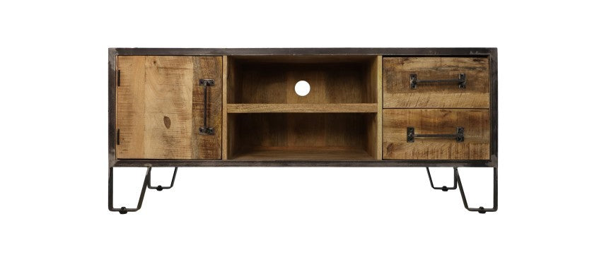 HSM Collection-Tv Meubel Hayward 1 Deur 2 La-130x40x55-Naturel/Zwart-Mango/Metaal