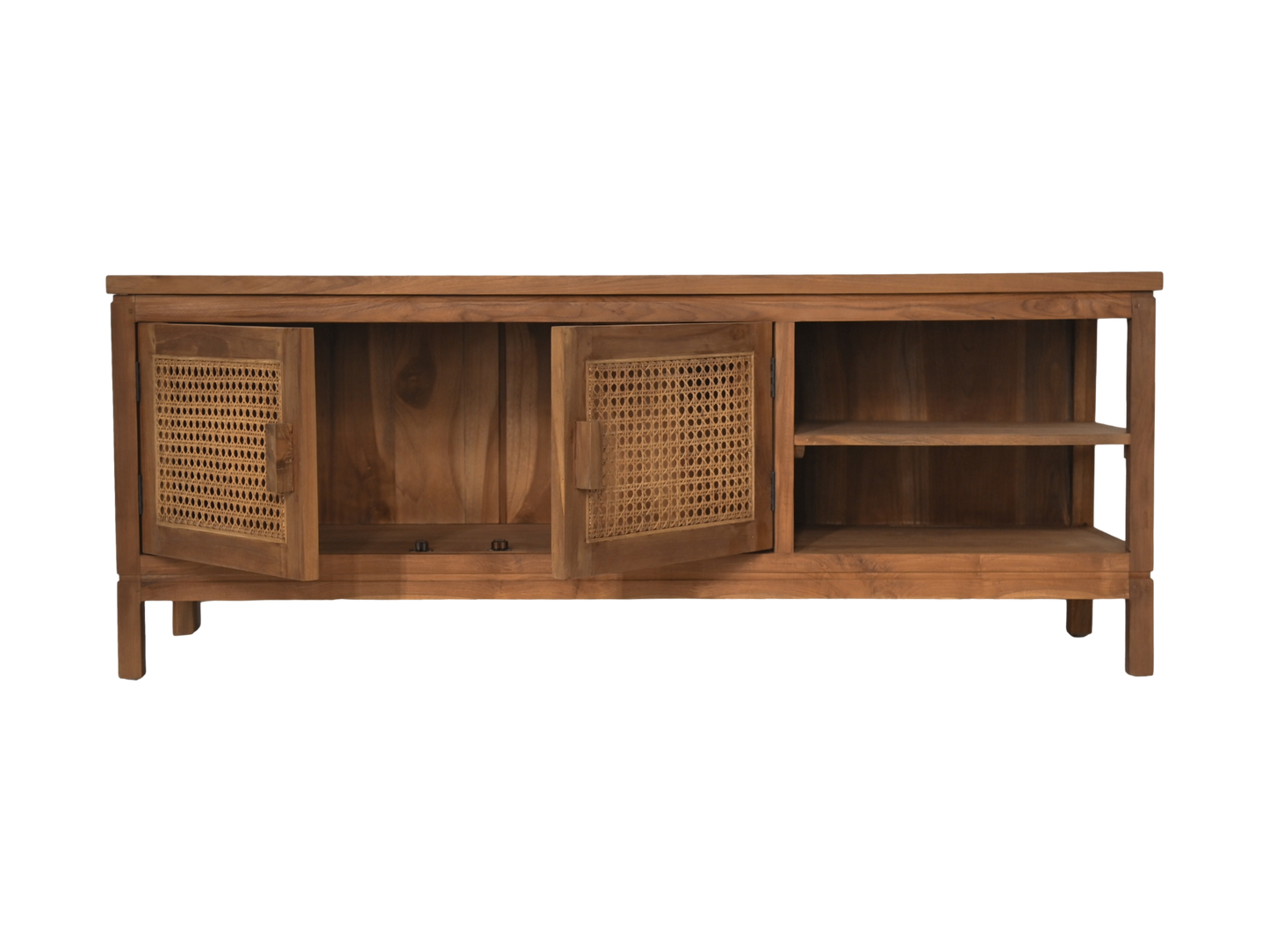 HSM Collection-Tv Meubel 2 Deur 2 Vak-135x52x42-Naturel-Rotan/Teak