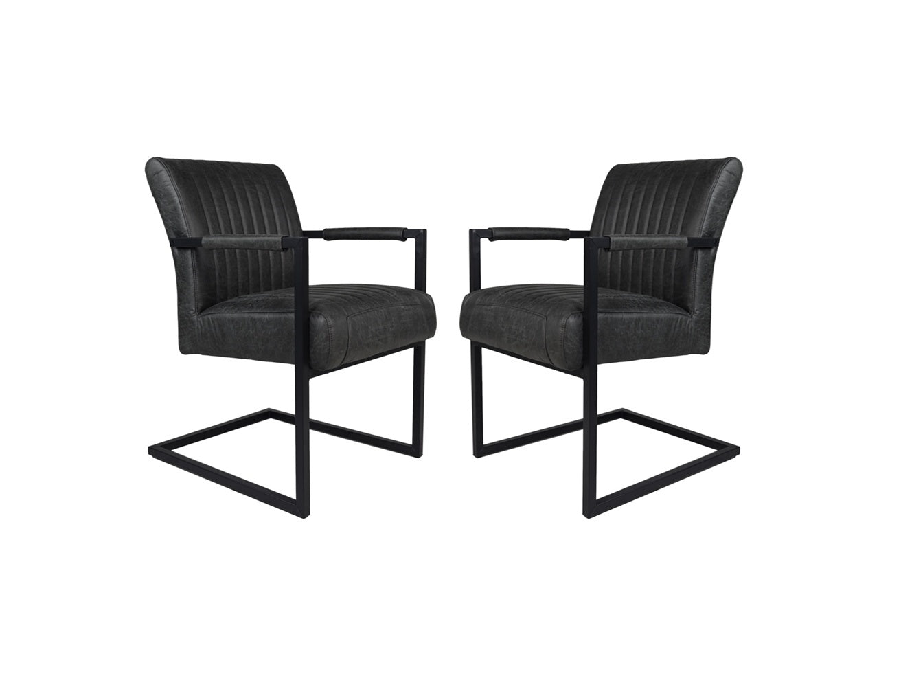 HSM Collection-Eetkamerstoel Texas Met Arm S/2-55x50x85-Grijs/Zwart-Leder/Metaal