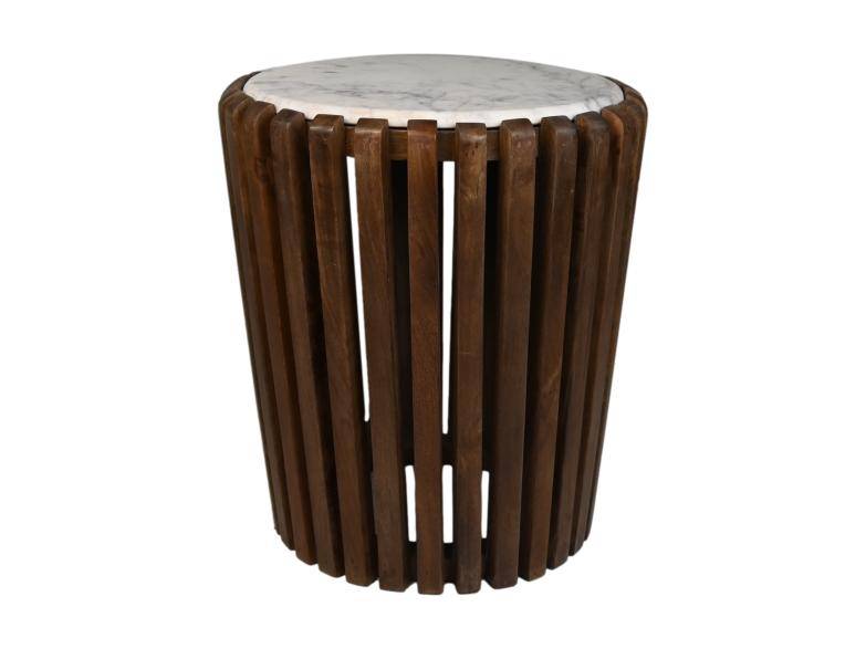 HSM Collection-Ronde Bijzettafel-ø45x50-Bruin/Wit-Mango/Marmer