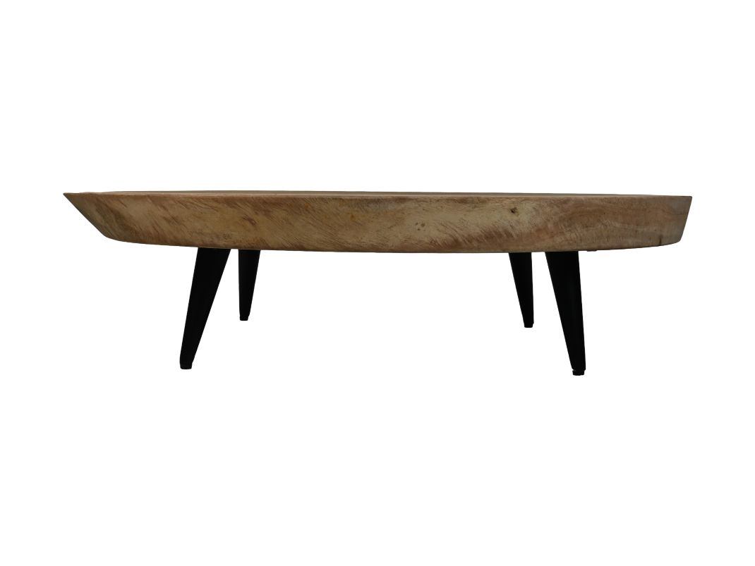 HSM Collection-Ronde Salontafel-ø80x18-Naturel/Zwart-Munggur/Metaal