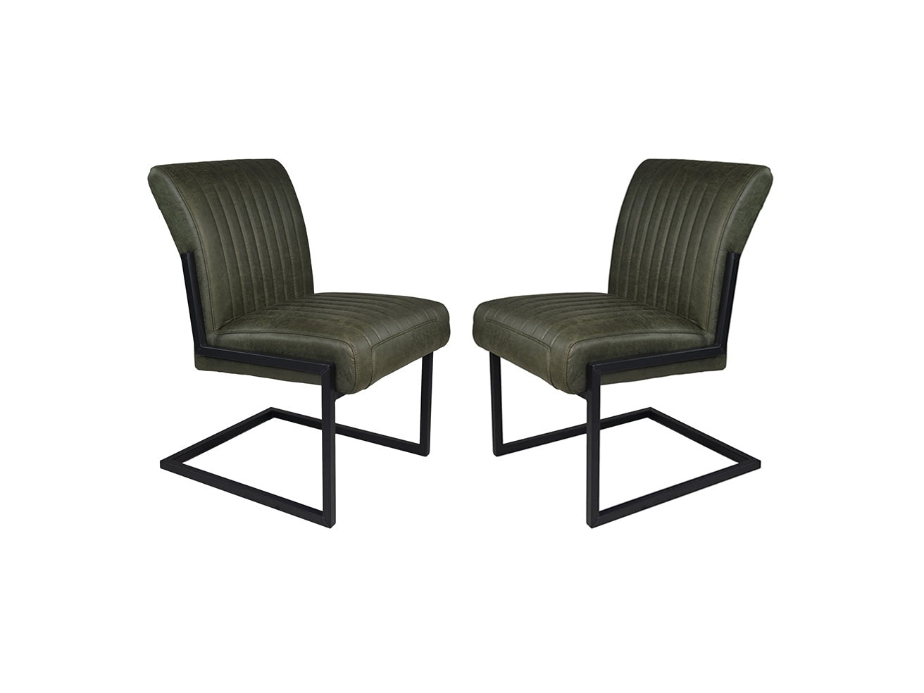 HSM Collection-Eetkamerstoel Texas S/2-55x50x85-Groen/Zwart-Leder/Metaal