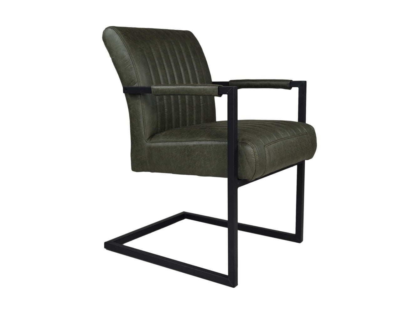 HSM Collection-Eetkamerstoel Texas Met Arm S/2-55x50x85-Groen/Zwart-Leder/Metaal