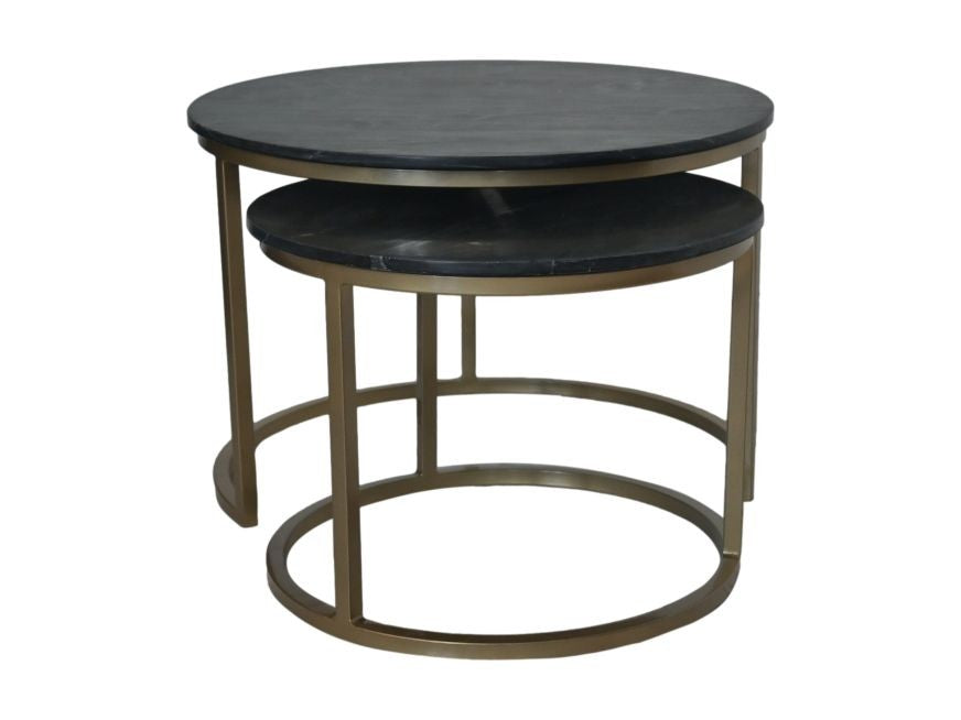 HSM Collection-Ronde Bijzettafel Ronin S/2-ø70x47/ø55x41-Zwart/Goud-Marmer/Metaal