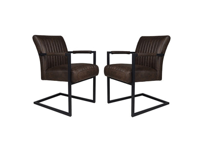 HSM Collection-Eetkamerstoel Texas Met Arm S/2-55x50x85-Espresso/Zwart-Leder/Metaal