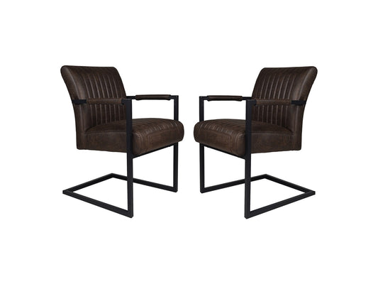 HSM Collection-Eetkamerstoel Texas Met Arm S/2-55x50x85-Espresso/Zwart-Leder/Metaal