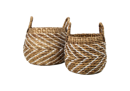 HSM Collection-Mandenset S/2-ø40x42/ø30x36-Naturel/Wit-Waterhyacint
