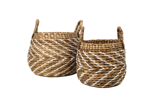 HSM Collection-Mandenset S/2-ø40x42/ø30x36-Naturel/Wit-Waterhyacint