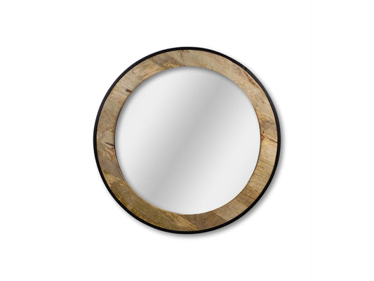 HSM Collection-Ronde Spiegel-ø90x5-Zwart/Naturel-Mango
