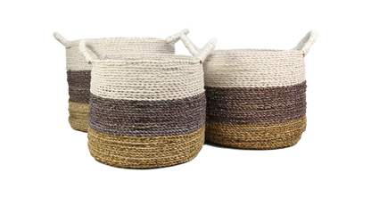 HSM Collection-Mandenset Malibu S/3-ø36x30 / ø34x27 / ø32x25-Naturel/Assorti-Raffia/Zeegras