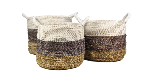 HSM Collection-Mandenset Malibu S/3-ø36x30 / ø34x27 / ø32x25-Naturel/Assorti-Raffia/Zeegras