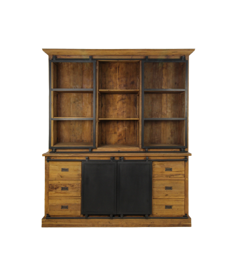 HSM Collection-Buffetkast Blackburn 4 Deur 6 La-180x50x220-Naturel/Zwart-Teak/Metaal