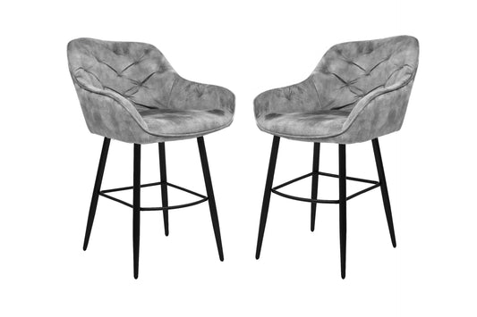 HSM Collection-Barstoel Liverpool S/2-56x61x97-Licht Grijs/Zwart-Stof/Metaal