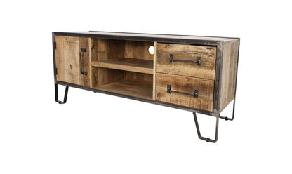 HSM Collection-Tv Meubel Hayward 1 Deur 2 La-130x40x55-Naturel/Zwart-Mango/Metaal