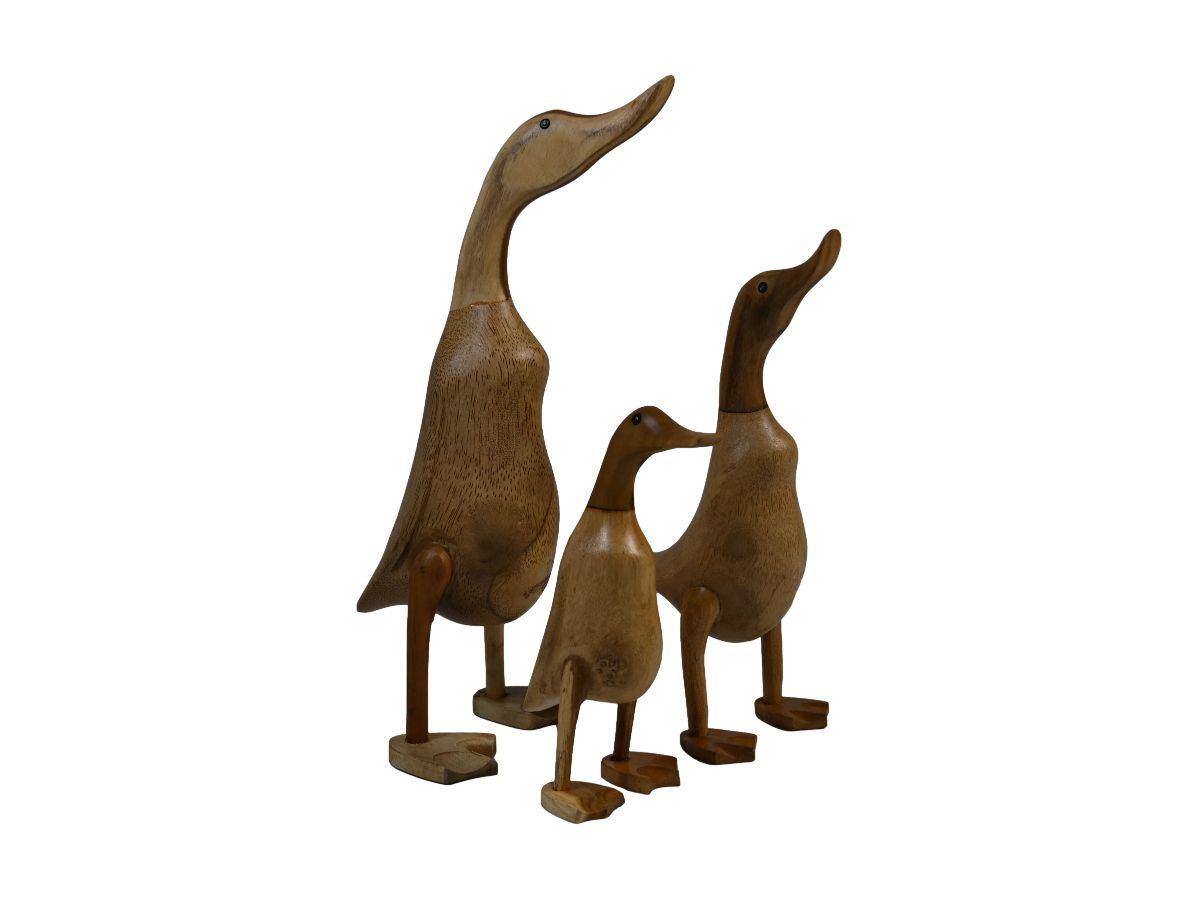 HSM Collection-Houten Eend Handgemaakt S/3-15x13x10/20x17x12/43x33x22-Naturel-Bamboe/Teak