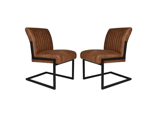 HSM Collection-Eetkamerstoel Texas S/2-55x50x85-Cognac/Zwart-Leder/Metaal