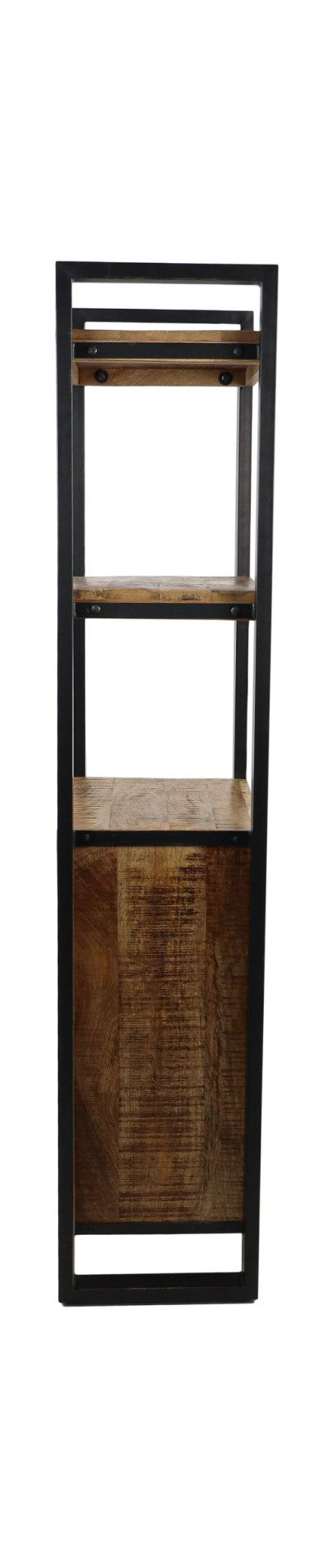 HSM Collection-Boekenkast 3 Lade-55x35x175-Naturel/Zwart-Mango/Metaal