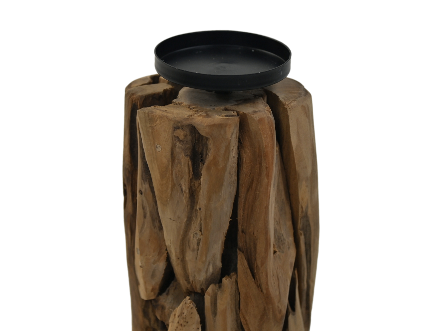 HSM Collection-Kaarsenhouder 1 Kaars-13x13x21-Naturel/Zwart-Teak/Metaal