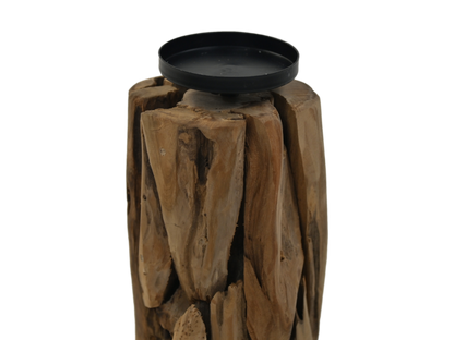 HSM Collection-Kaarsenhouder 1 Kaars-13x13x21-Naturel/Zwart-Teak/Metaal