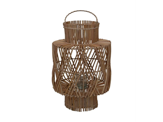 HSM Collection-Lantaarn In-Outdoor Small-28x28x38-Naturel-Rotan/Glas