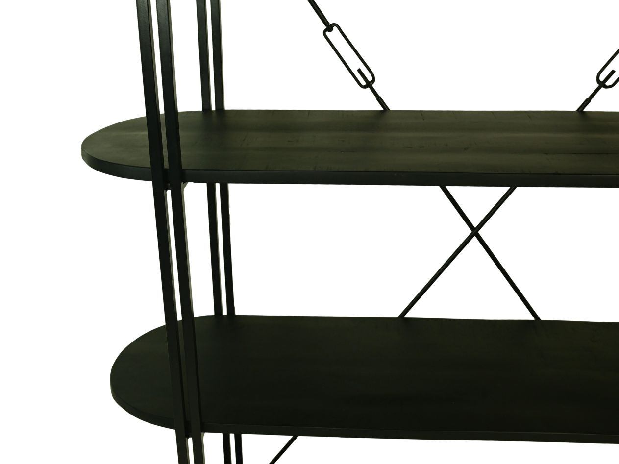 HSM Collection-Wandkast Met 4 Planken-130x39x140-Zwart-Mango/Metaal